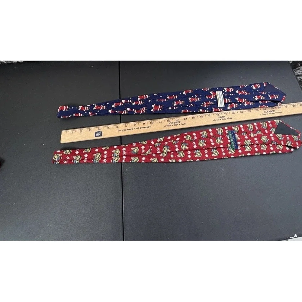 Lot of 2 Christmas Tie's Navy Santa Plays Golf &‎ Red Christmas Ornaments